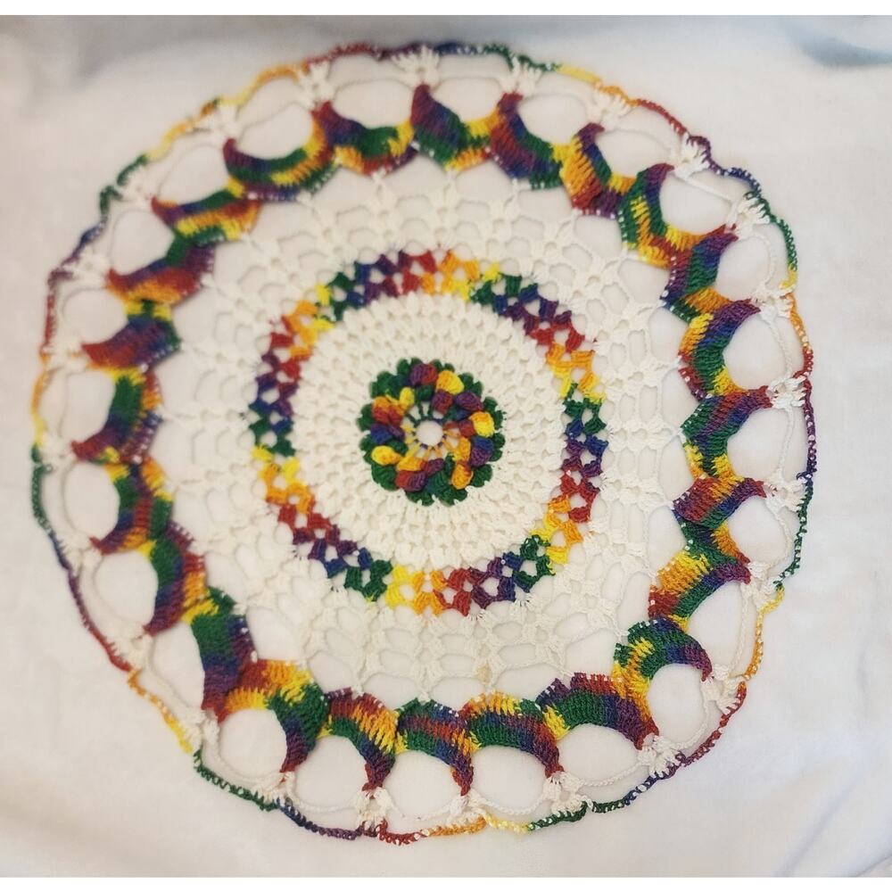 Handmade Huge Doily Multicolor Rainbow Pride Grannycore Unique Pattern
